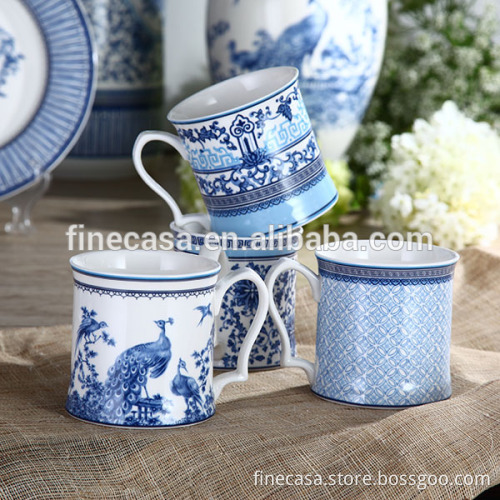 12OZ Elegant Style Blue and White Coffee Mug